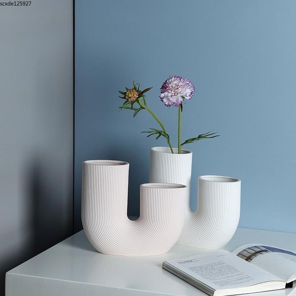 

vases creative u-shaped striped white ceramic vase flower arrangement table decor hydroponic home decoration furnishings