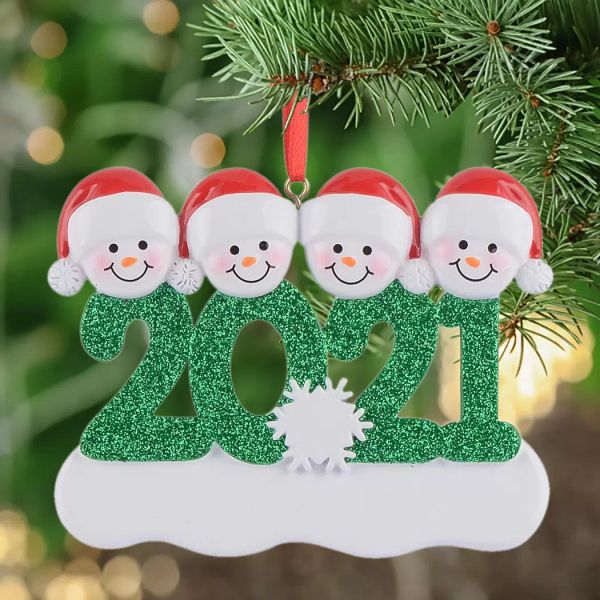 2021 Harz Personalisierte Schneemann -Familie von 4 Weihnachtsbaum -Ornament DIY Custom Geschenk für Mama, Papa, Kind, Oma Anhänger