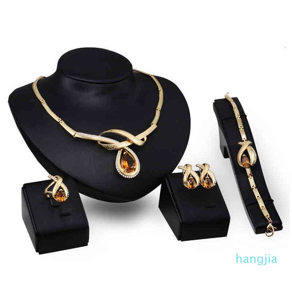 

factory outlet brand bracelet earring & necklace creative alloy jewelry set gold plated necklace earrings four piece women's, Black