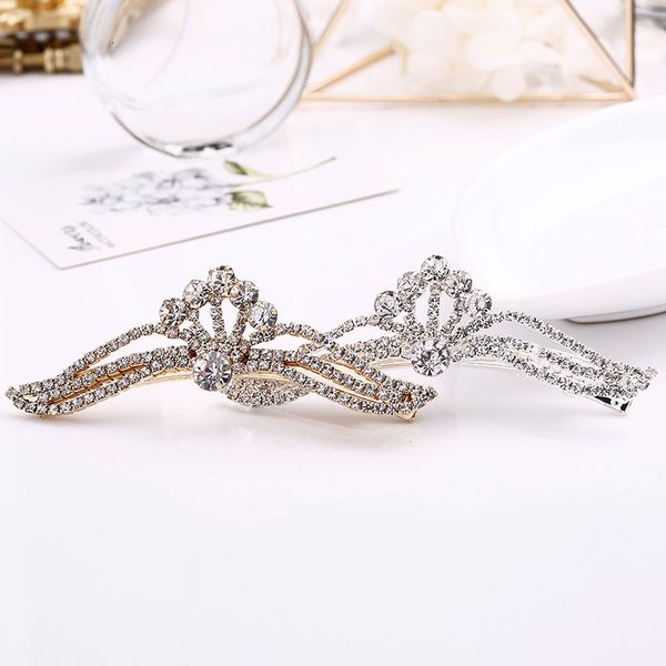 

888 rhinestone hairpin flower bow hairpin duck bill hairpin headdress, Golden;silver