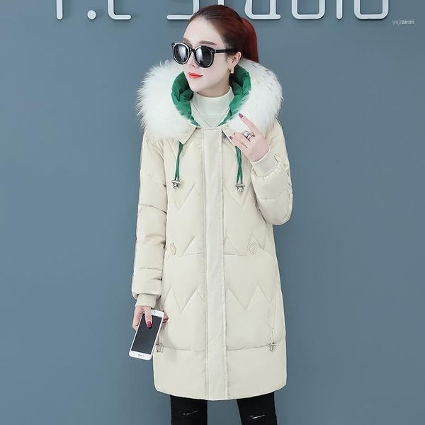 

women's down & parkas women solid lace hoodies coat 2021 winter fashion splice fur collar zipper button pockets thickening long outwear, Black