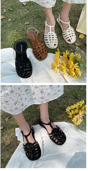 

women flats sandals 2021 summer casual cross weaving closed round toe leather shoes vintage fashion brown female casual shoes rdyw46, Black