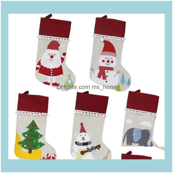 Süslemeleri Şenlikli Parti Malzemeleri Ev Gardenchristmas Keten Çorap Santa Asılı Çorap Noel Çocuk Hediyeler Saklama Torbaları Noel Ağacı Kalem