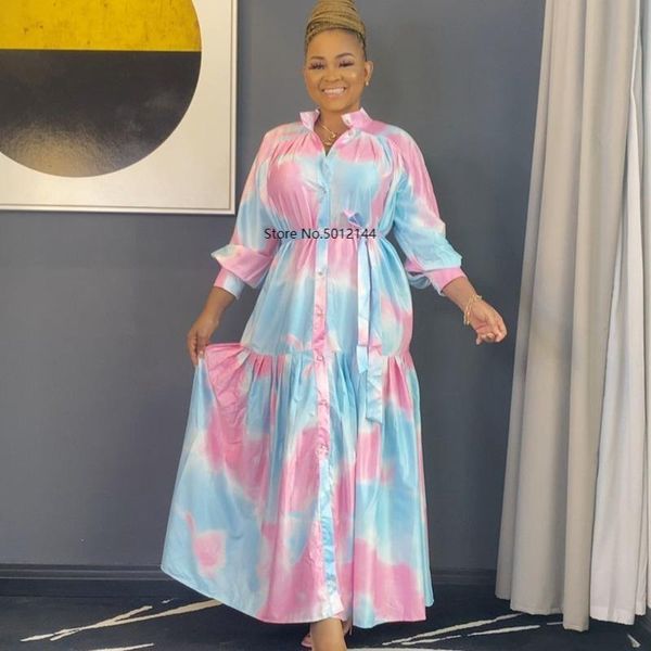 

ethnic clothing african dresses for women spring autumn africa long sleeve dress v-neck perspective maxi office lady party, Red