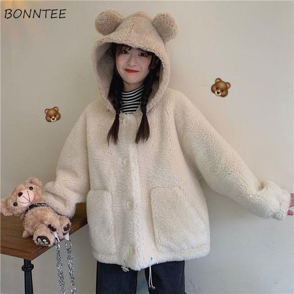 

jackets women kawaii hooded winter korean soft college single breasted girls outwear coats simple sweet female clothing women's, Black;brown