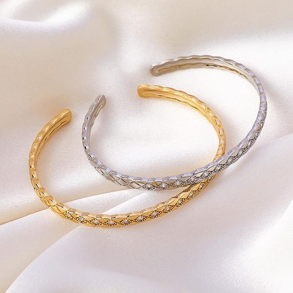 

bangle fashion bracelet european american simple micro-inlaid zircon plaid personality open hand jewelry accessories, Black