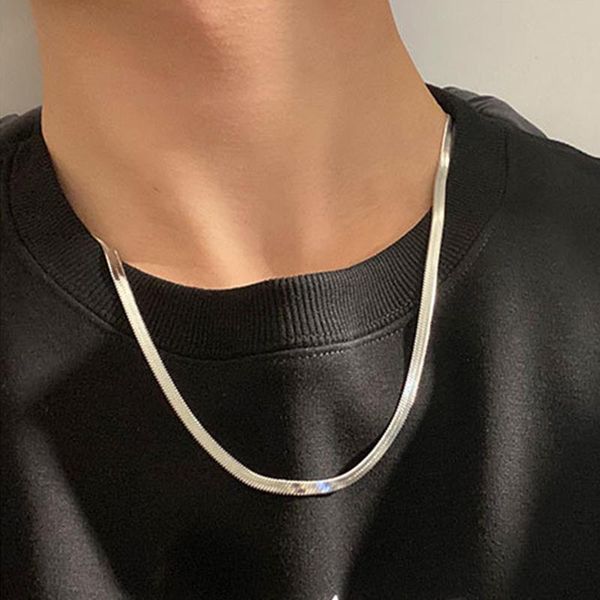 

chains width 5mm stainless steel flat necklace men waterproof filmy snake chain gift jewelry various length 40cm 50cm 55cm, Silver