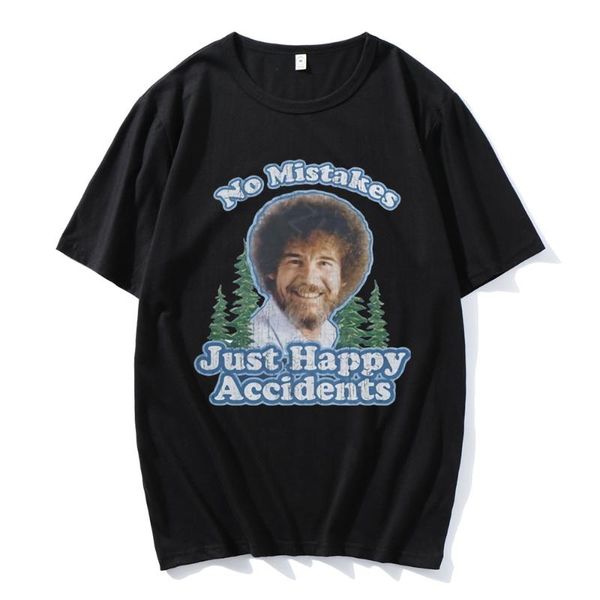 

men's t-shirts bob ross no mistakes just happy accidents japan hip hop streetwear plus size tshirts men t-shirt 2021, White;black