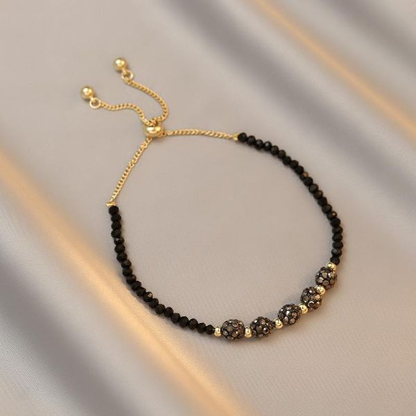 

beaded, strands korean fashion black crystal bracelet female adjustable stitching diamond ball girlfriends student gift jewelry