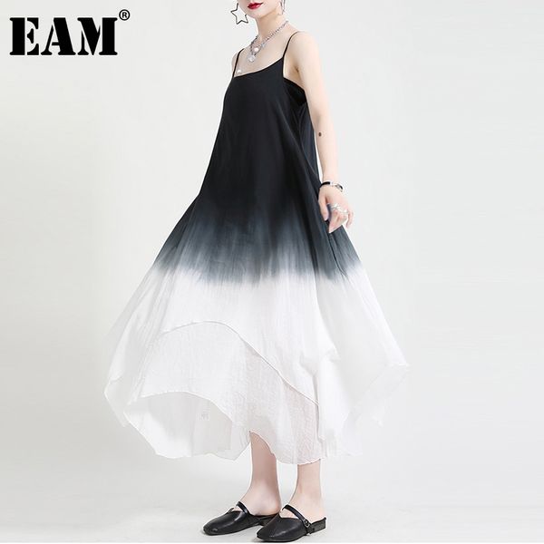

[eam] women black tie dye big size elegant dress round neck sleeveless loose fit fashion spring summer 1dd8146 210512, Black;gray