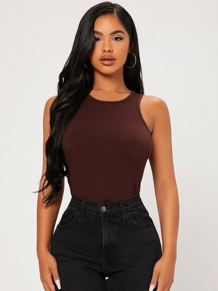 

petite solid form fitted tank o05m#, White