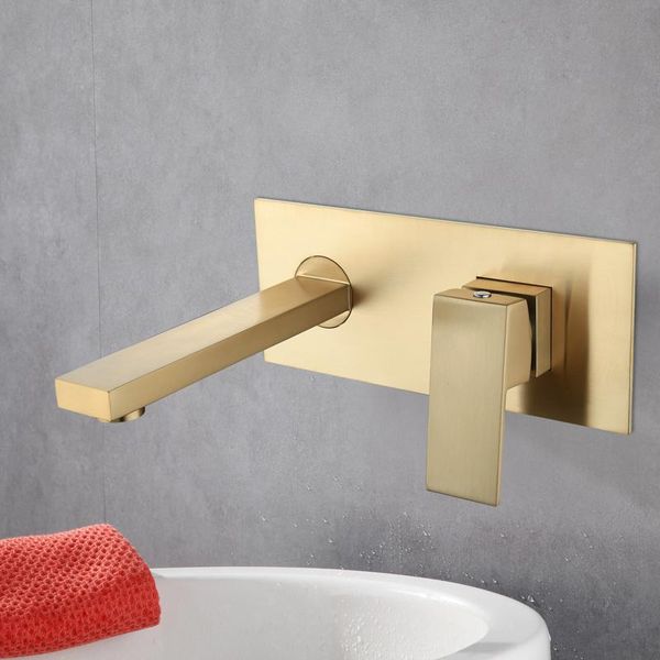 

bathroom sink faucets luxury wall-mounted concealed with pre-embedded box basin faucet brass brushed gold cold water washbasin mixer taps