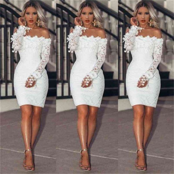 

casual dresses women elegant lace floral evening special occasion bodycon dress white long sleeve bridesmaid wedding short mini esl0, Black;gray
