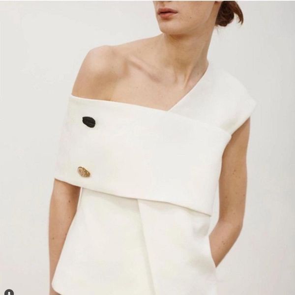 

women's blouses & shirts 2021 spring summer casual shirt two buttons white and black irregular one-shoulder short-sleeved
