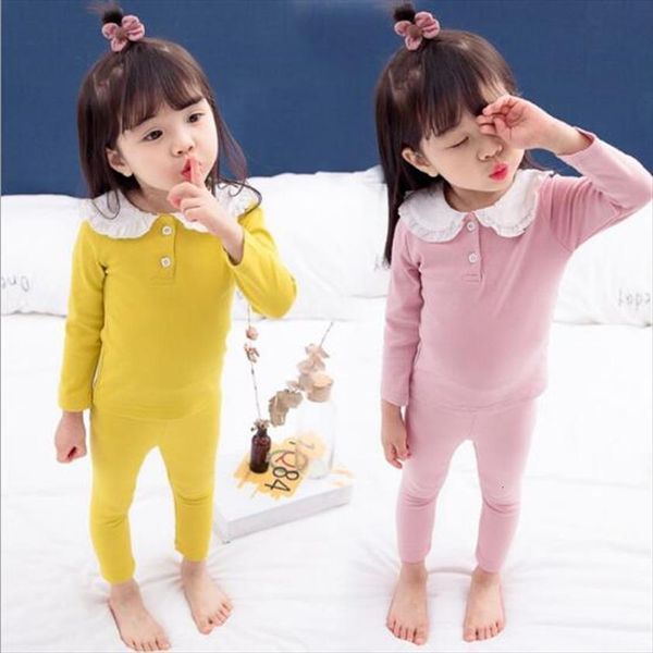 

spring autumn baby girls pajamas set 2 pcs children kid 100% cotton girl peter pan collar shirt pants lounge wear, White