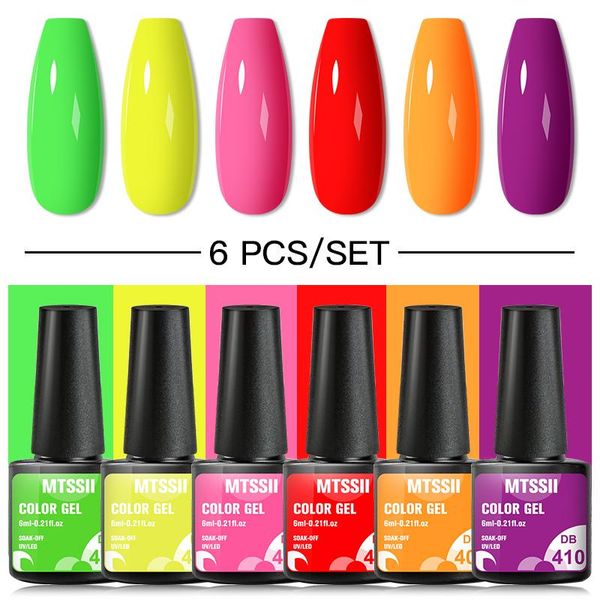

nail gel mtssii 6pcs polish set for manicure soak off uv lamp hybrid varnishes art with base coat, Red;pink