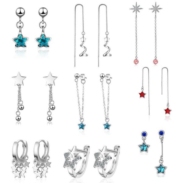 

dangle & chandelier cubic zirconia blue star earrings for women fashion jewelry 2021 korean strawberry crystal tassel female ladies gifts, Silver