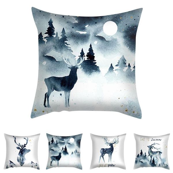 

pillow case nordic blue pillowcase elk print modern comfortable soft christmas cushion cover home textile products