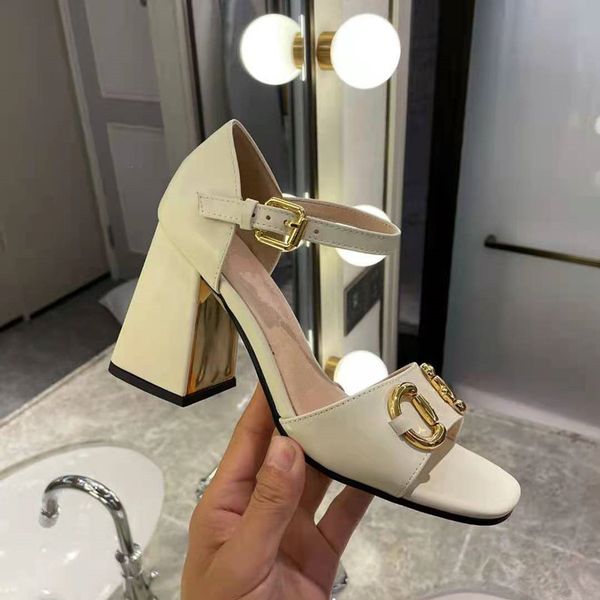 

2021 designer super high heelss womens sandals platform thick heels leather fashion shoes metal buckle party luxury wedding sandal  cm 7 c, Black