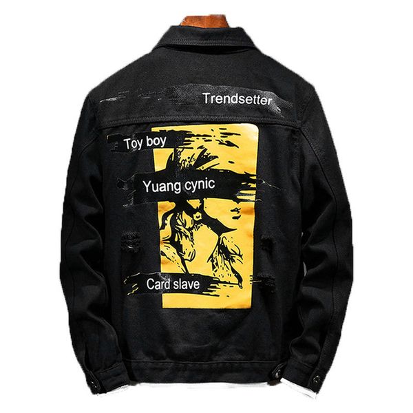

men's jackets vintage black denim women's fashionable jacket harajuku retro rock boyfriend patch slogan streetwear cowboy hip hop, Black;brown