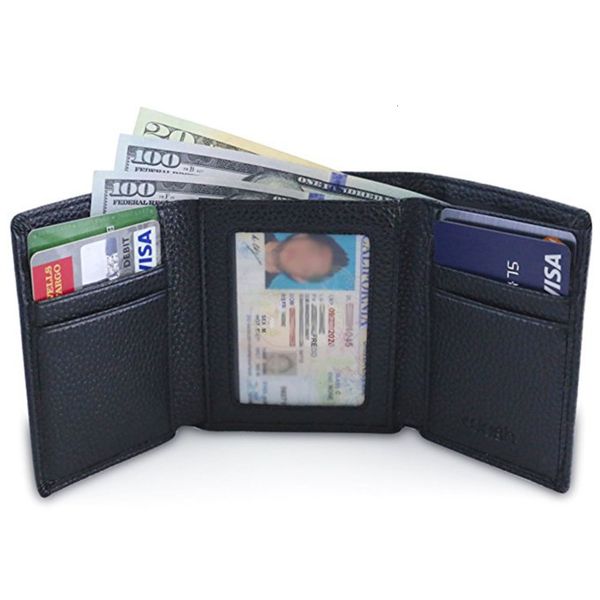 

the wallet men's three fold rfid leather wallet cowhide wallet, Black