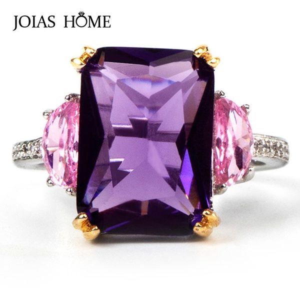 

cluster rings joiashome amethyst gemstone women ring with 1.1*1.4cm gemstones anniversary gift for charm ladies love wholesale size 6-10, Golden;silver