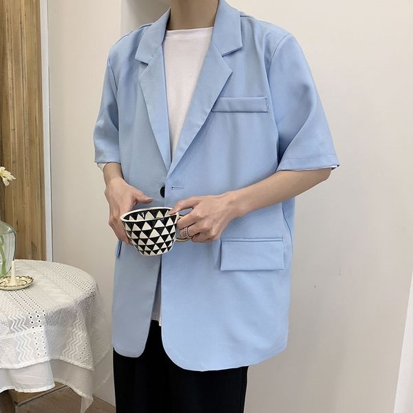 

men's suits & blazers solid color formal korean fashion loose business casual suit jacket harajuku social short sleeves blazer llk, White;black