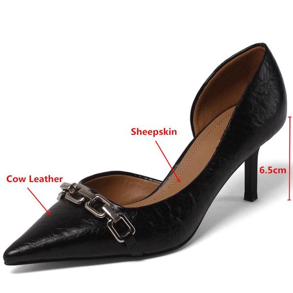 

mili-miya spring summer brand women fashion metal chain pumps genuine leather pointed toe high heel party dress shoes, Black