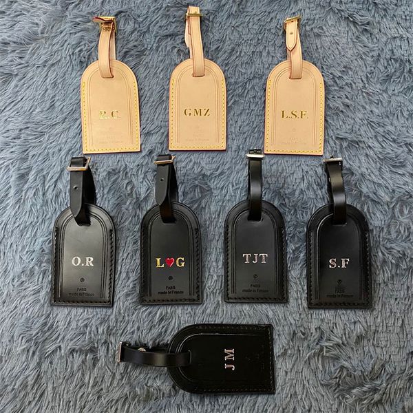 

kee pall initial luggage tags real leather personalized custom logo stamp travel accessories label tanned travel tag, Black