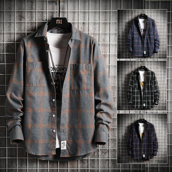 

men's casual shirts 2021autumn korean version of the plaid long-sleeve shirt teenagers students loose handsome coat, White;black