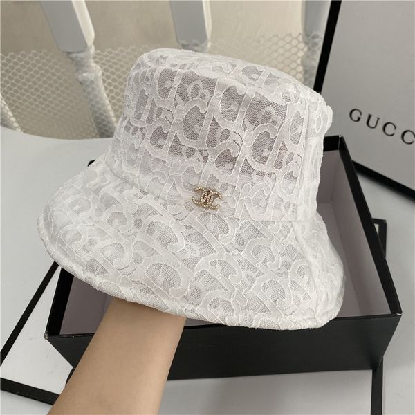 

lace jacquard knitted fisherman's female summer letter lace breathable bucket hat elegant sunscreen sunshade hat, Yellow