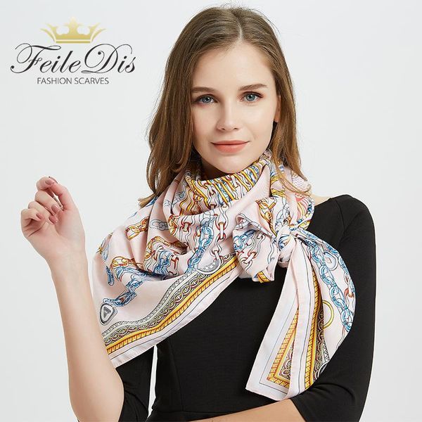 

scarves [feiledis]2021 brand bandana women silk scarf luxury for ladies shawls big size handkerchief on the head as0507, Blue;gray