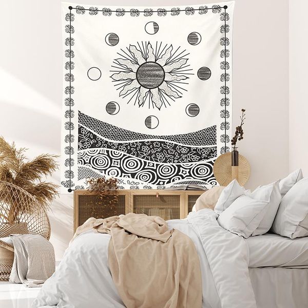 

tapestries nordic simple black and white abstract rock sun landscape painting printing tapestry 1 piece