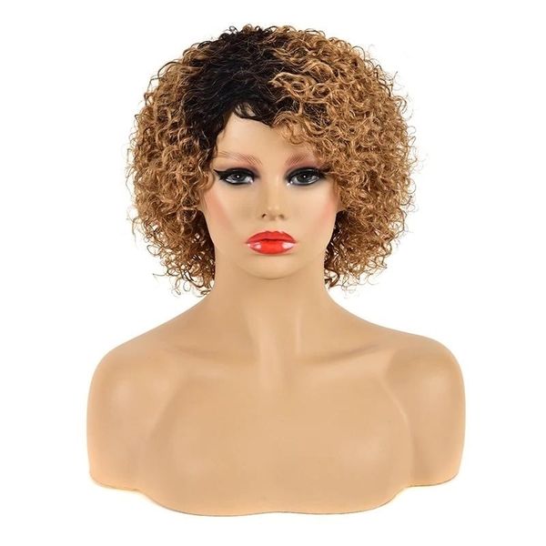 

popular wig female short partial dyeing curly hair headgear natural fluffy bobo wig, Black