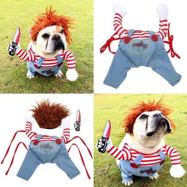 

cat costumes funny dog clothes dogs cosplay costume halloween comical outfits holding a knife set pet festival party clothing