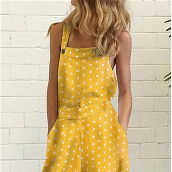 

sleeveless fashion dot printed womens romper causal wide leg bib pants overalls summer loose plus size jumpsuits, Black;white