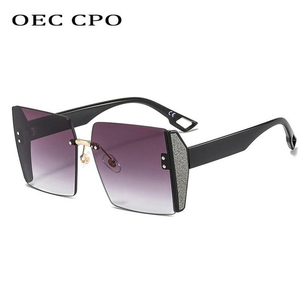 

sunglasses oec cpo oversized rimless women fashion crystal decorate ladies frameless gradient shades glasses uv400, White;black
