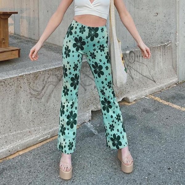 

women's pants & capris y2k floral vintage flare trousers green high waisted fashion joggers women streetwear holiday buttom korean 90s, Black;white