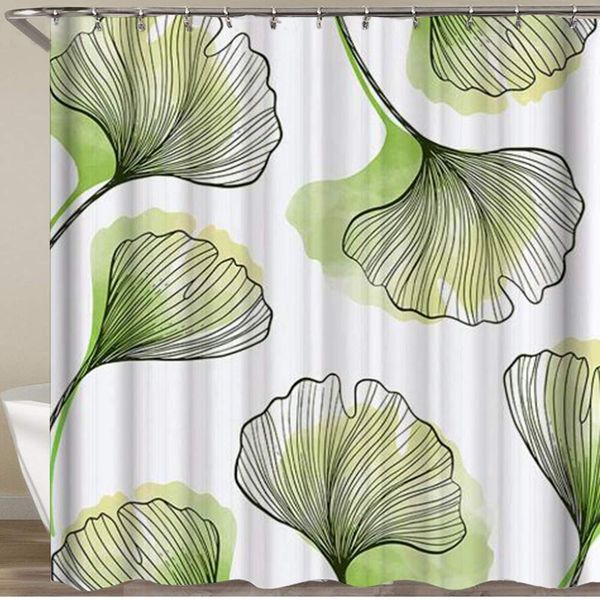 

shower curtain,watercolor ginkgo biloba leaves,polyester fabric waterproof bath curtains hooks included - 72 x 72 inches