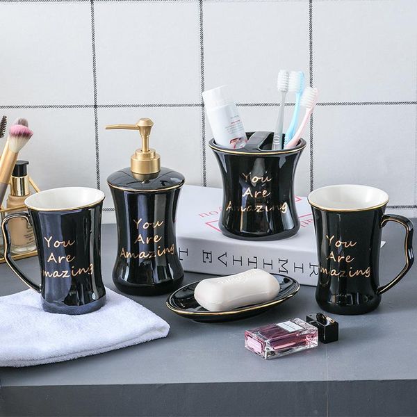 

bath accessory set creative light luxury wash five-piece nordic ceramic lotion bottle toothbrush holder washware bathroom decoration