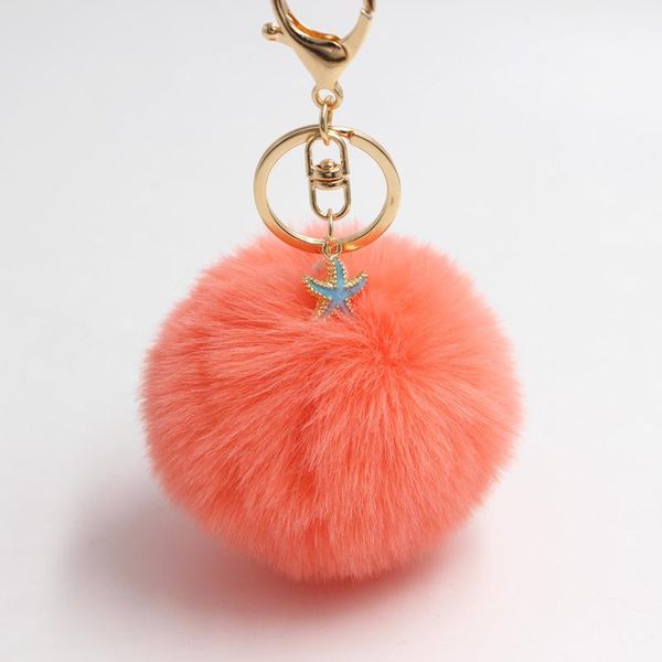 

keychains 12 colors fluffy fur pom starfish faux hair bulb bag car ornaments ball crystal pendant key ring, Silver