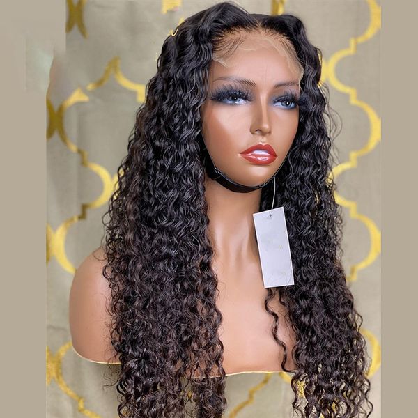 

black colored long kinky curly synthetic lace front wigs for black women middle ratio daily wear wig glueless heat ressistant