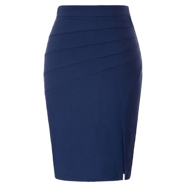 

skirts navy blue skirt women office business wear ladies work solid color split stretch ruched hips-wrapped bodycon pencil, Black