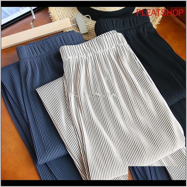 

capris clothing apparel high waist wide leg womens loose drape triple miyake pleated straight mop long pants spring and summer drop de, Black;white