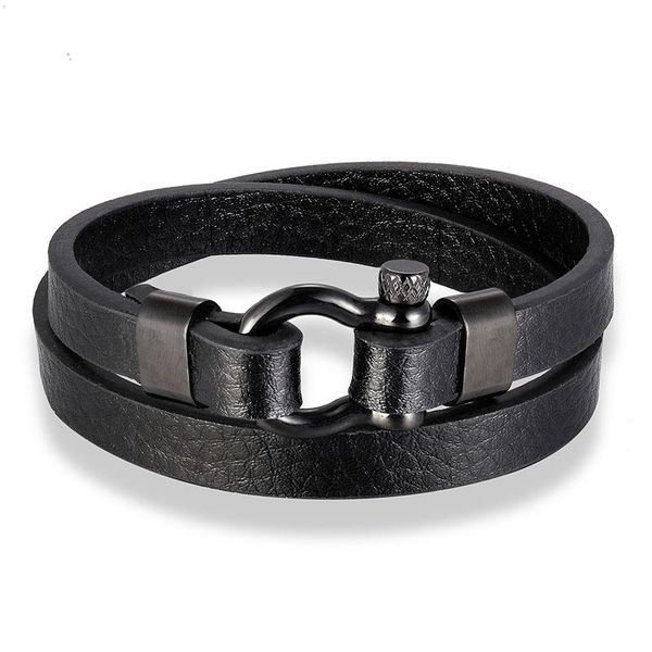 

tennis selling classic hip hop rock style 316 stainless steel shackle buckle bangle for men's leather bracelet gifts jewelry, Golden;silver