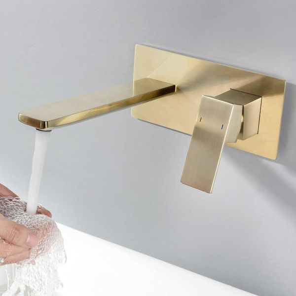 

bathroom sink faucets golden faucet wall mounted and cold water mixer embedded hidden basin tap brushed gold