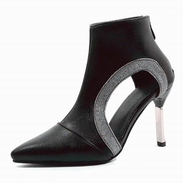 

boots white mid-calf zipper women's rubber shoes rain low high heel pointy sandals ladies large size mid calf pointed toe basic1 n6i0, Black