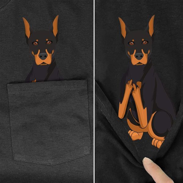 

men's t-shirts cloocl pet dog cotton t-shirt fashion doberman pocket printed tshirt men women shirts funny black tees drop, White;black