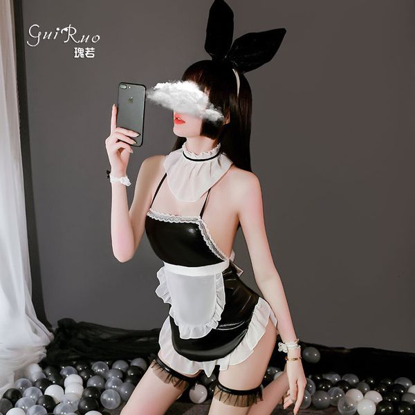 

underwear patent leather guiruo rabbit girl apron role play maid dress passion suit uniform temptation 506, White;black