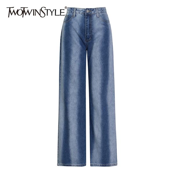 

hit color straight denim trousers for women high waist casual loose blue jeans female spring fashion clothing 210521